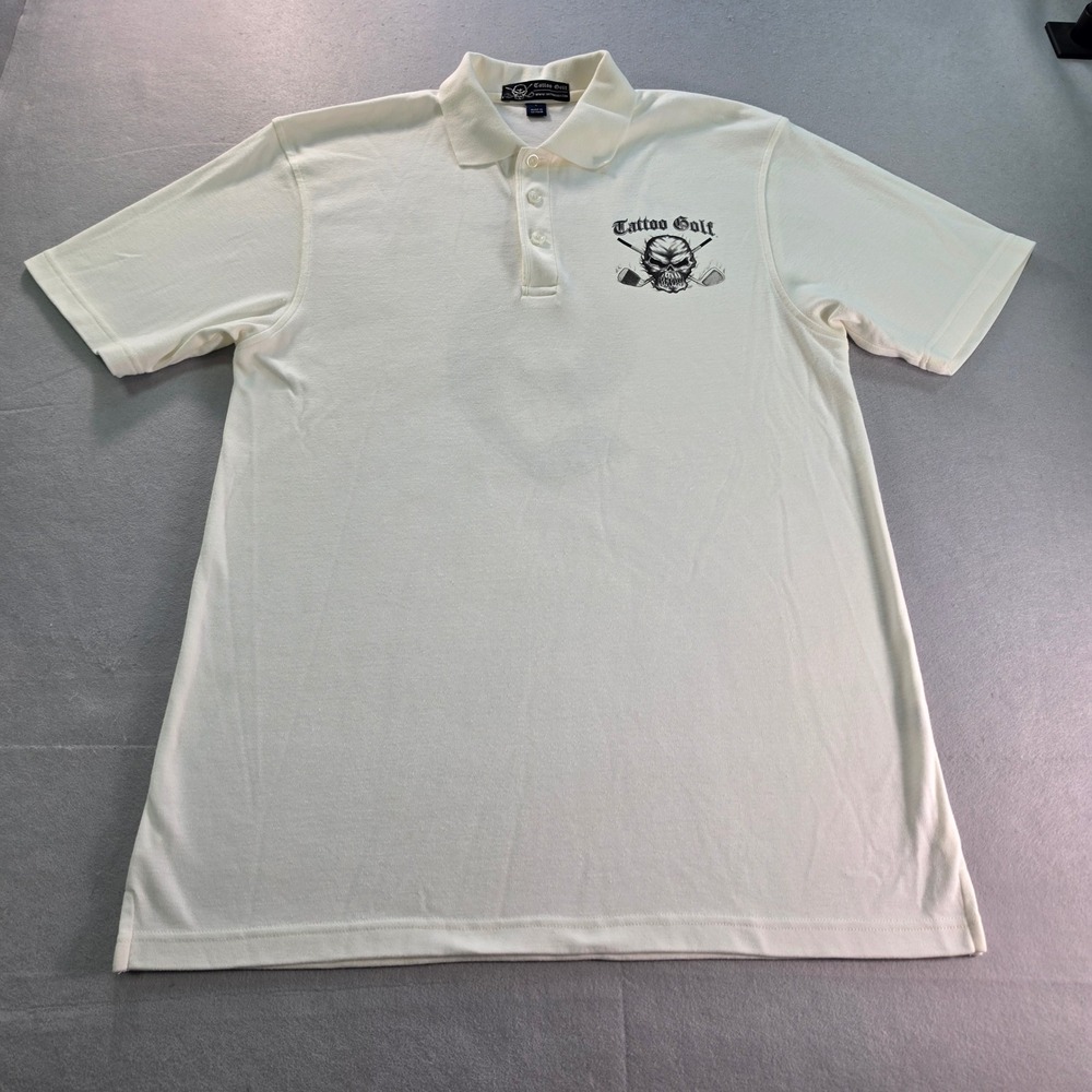 Tattoo Golf Mens Polo Large Off White Skull Graphic Back 9 Golfcore Streetwear
